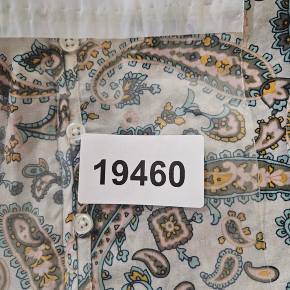 Talbots Womens Large Paisley Blouse Blue Yellow Split Neck Long Sleeve Top - Picture 9 of 9